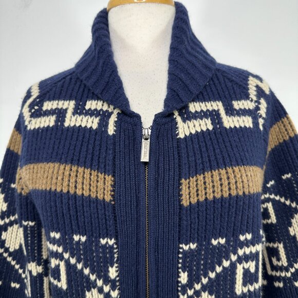 Pendleton Southwestern 100% Lams Wool Chunky Knit Zip Cardigan Sweater Women S - Picture 3 of 15